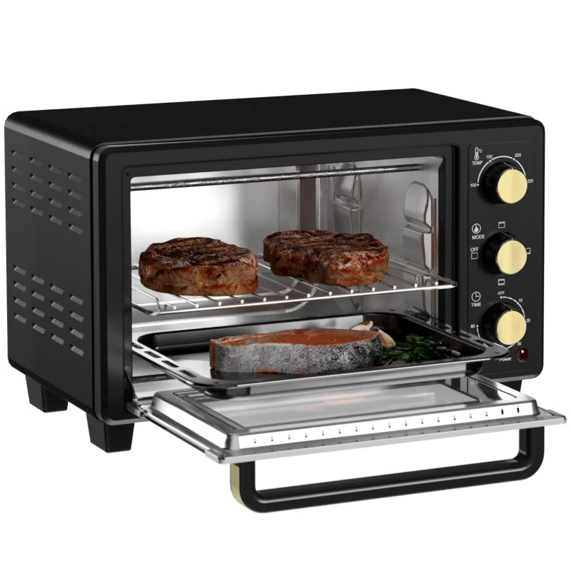 16L Mini Countertop Oven - 1400W Powerful Cooking, Compact Design, Black Finish - Perfect for Small Spaces & Quick Meals