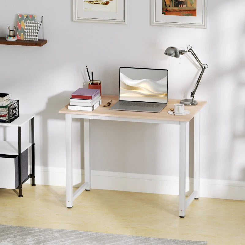 Modern White Computer Desk - 100x60cm Writing Table for Home Office & Study - Sturdy Metal Frame, Easy Assembly