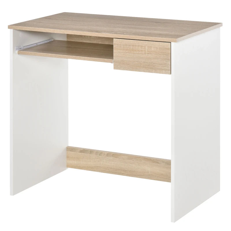 80cm Compact Computer Desk with Keyboard Tray & Drawer - Stylish Oak Home Office Desk for Bedroom Study