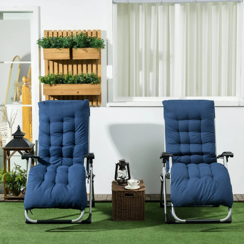 Blue Reclining Zero Gravity Sun Loungers with Cushions