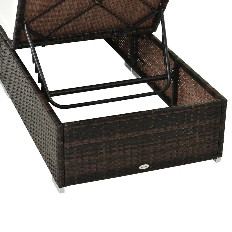 Adjustable Rattan Sun Lounger with Cushion, Mixed Brown