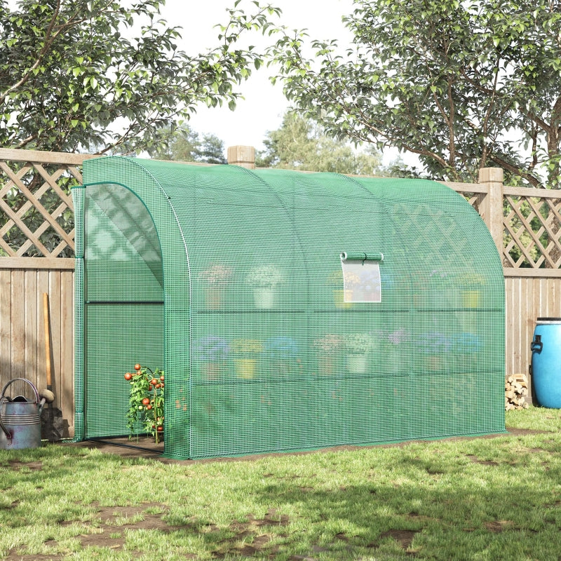 Green Walk-In Greenhouse with Windows and Zippered Doors, 2 Tiers 6 Shelves 300x150x213cm