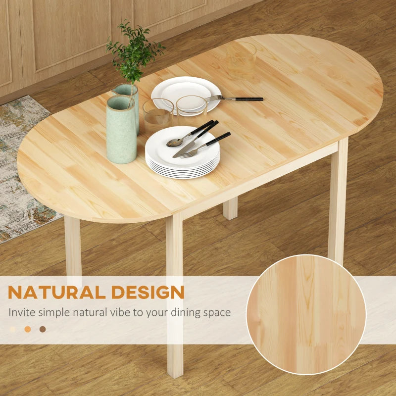4-6 Person Wooden Drop-Leaf Dining Table - Natural Finish, Space-Saving Design for Small Homes & Apartments
