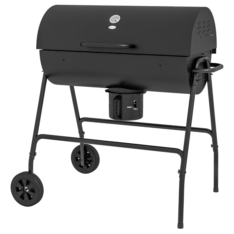 Steel Charcoal BBQ Grill with Ash Catcher and Warming Rack - Black