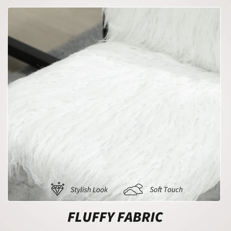 Modern White Plush Office Desk Chair - Armless Swivel Vanity Chair with Adjustable Height for Home, Bedroom & Living Room
