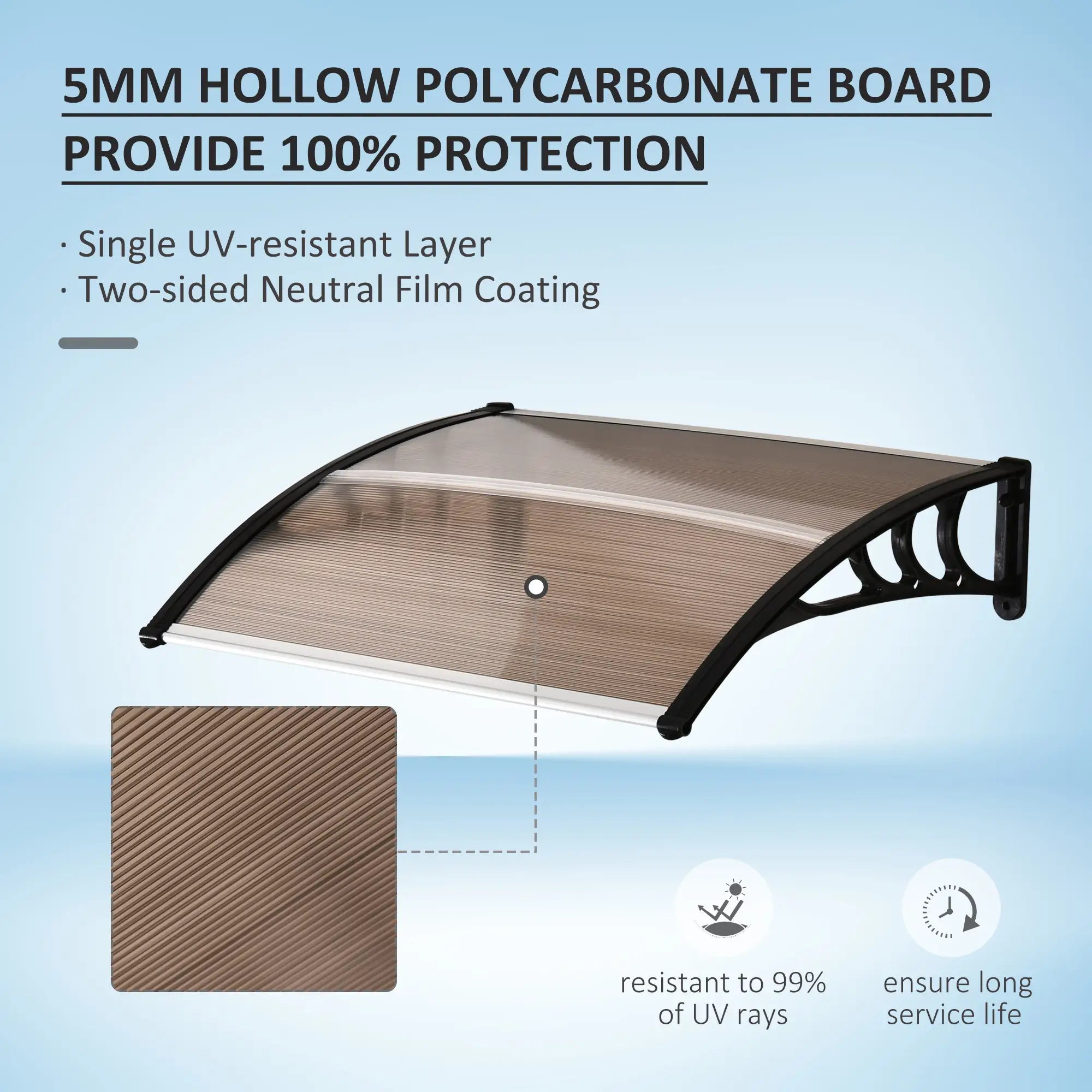 120 x 75cm Brown Curved Door Canopy - Rigid Polycarbonate