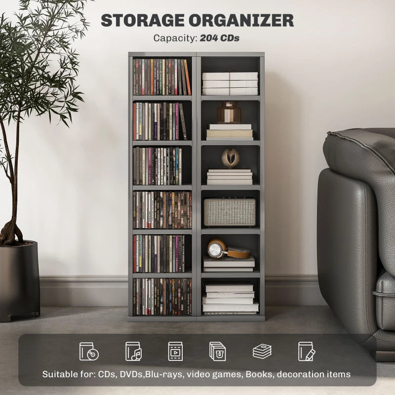 Set of 2 High Gloss Grey CD Storage Units - Stylish and Space-Saving Organizer for 102 CDs
