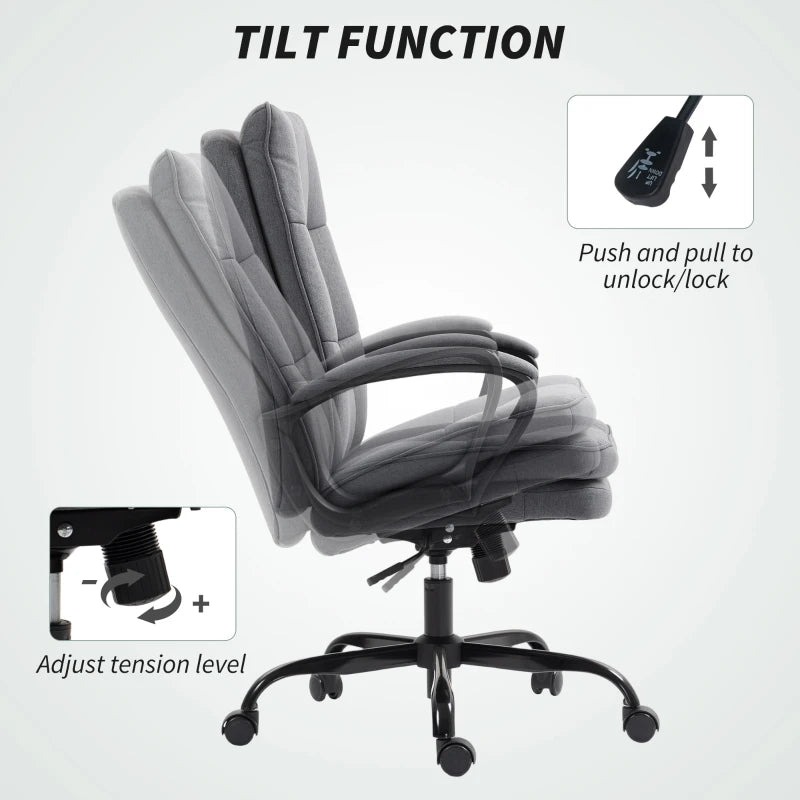 Double Padded Charcoal Grey Linen-Look Office Chair for Ultimate Comfort - Ergonomic Design for Home & Office Use