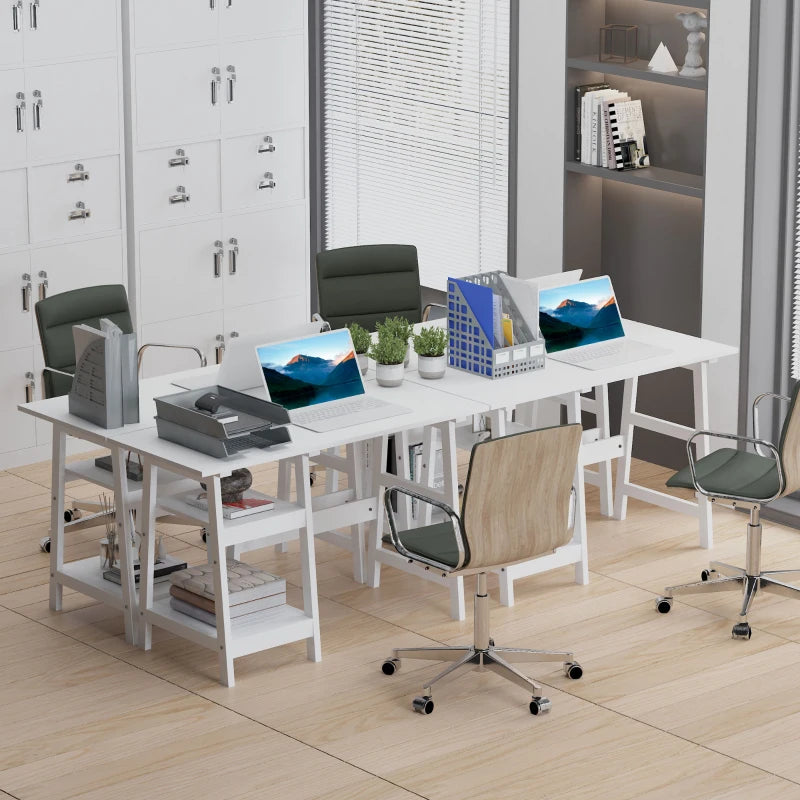 Compact White Computer Desk with Storage Shelves - Study Table & PC Workstation for Home Office, Easy Assembly, 120x51cm