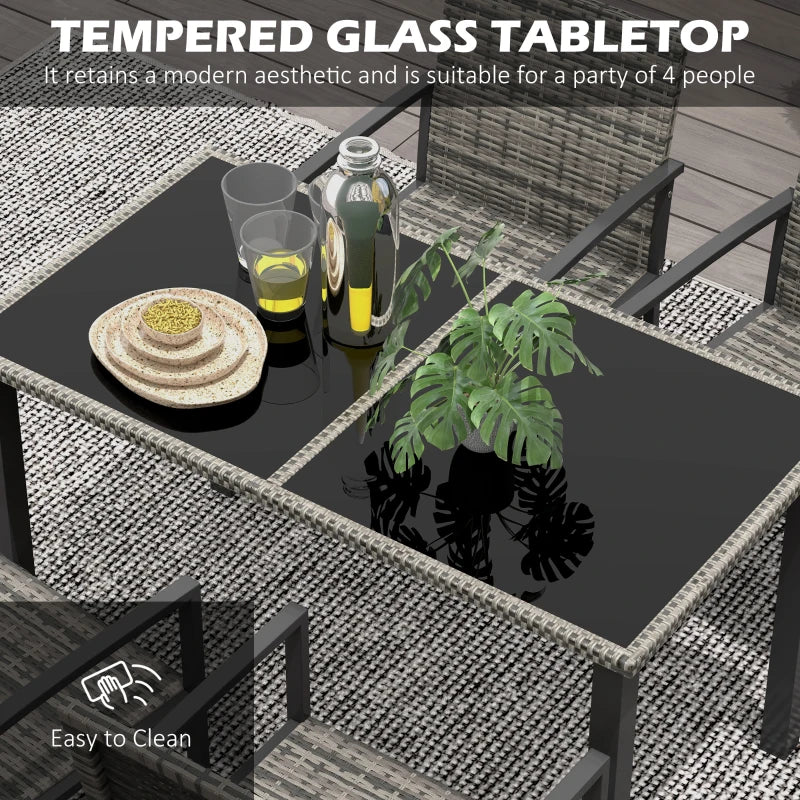 5-Piece Outdoor Dining Set with Glass Tabletop and 4 Chairs - Mixed Grey