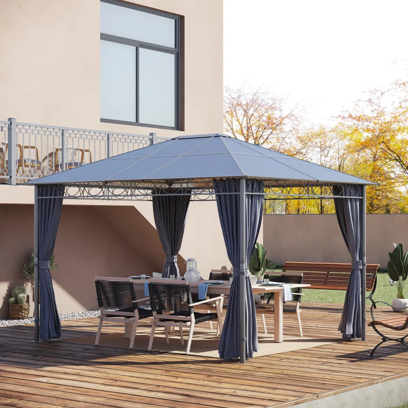 Grey 3m x 3.6m Hardtop Gazebo with UV Resistant Polycarbonate Roof