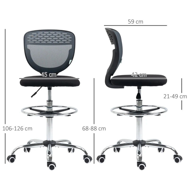 Vinsetto Grey Drafting Chair - Swivel Mesh Office Chair with Adjustable Foot Ring, Armless Design for Standing Desks