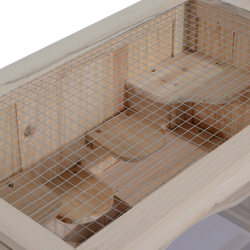 Natural Wooden Hamster Cage for Mice & Small Rodents - 60x35x42cm Exercise Play House Hutch
