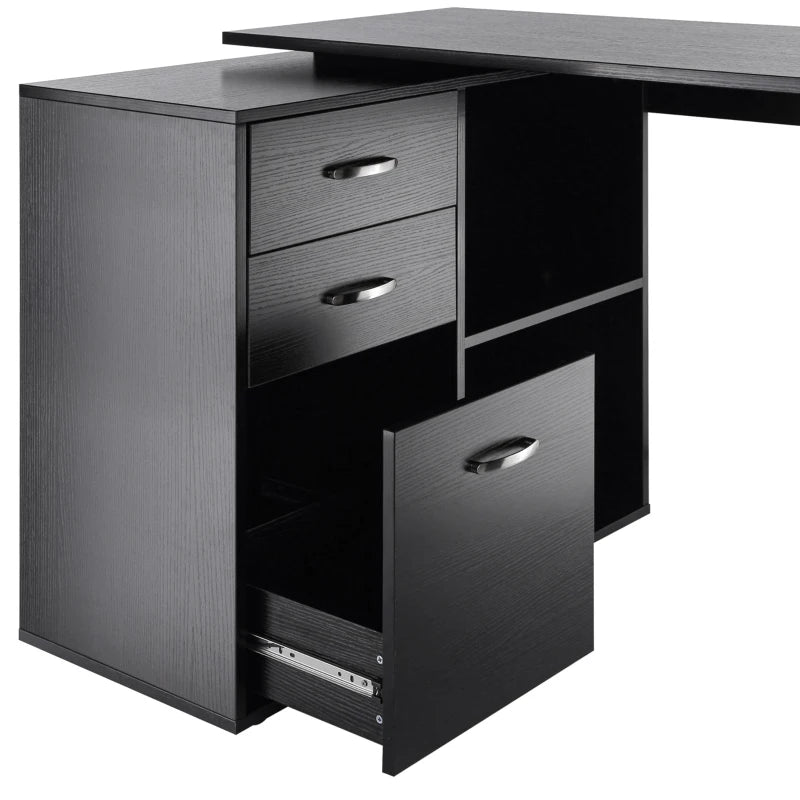 L Shaped Computer Desk with Drawers & File Cabinet - Reversible Home Office Study Table, 117x83.5cm, Black