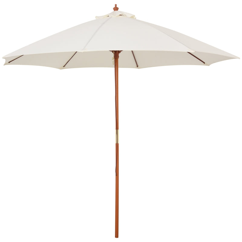 Round Off-White Garden Parasol Umbrella with Wooden Pole