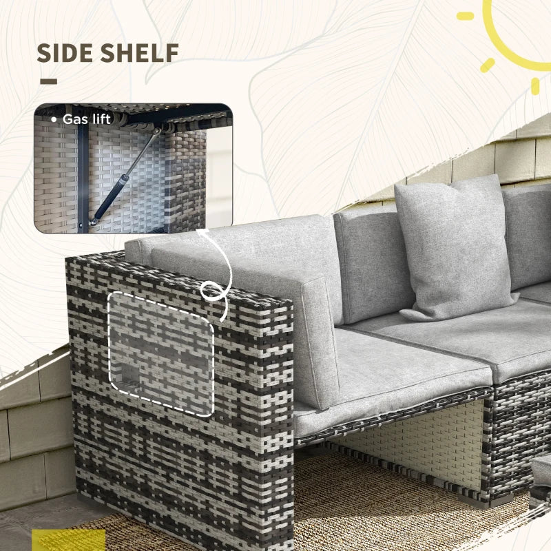 Seven-Piece Rattan Sofa Set With Cushions - Grey