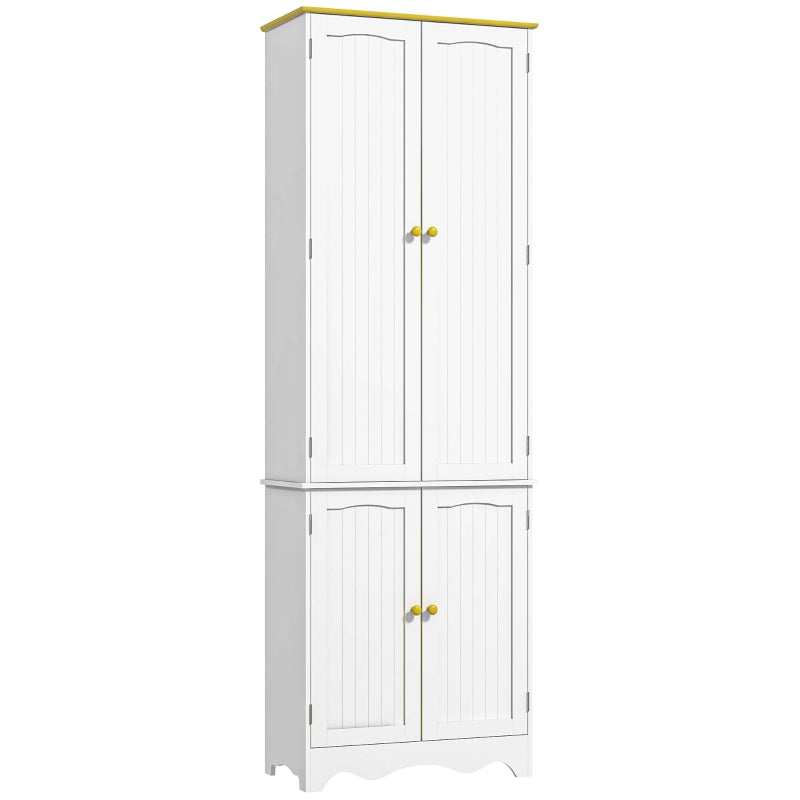 Freestanding 4-Door White Kitchen Cupboard - Stylish Storage Cabinet Organizer with 4 Shelves for Home & Kitchen