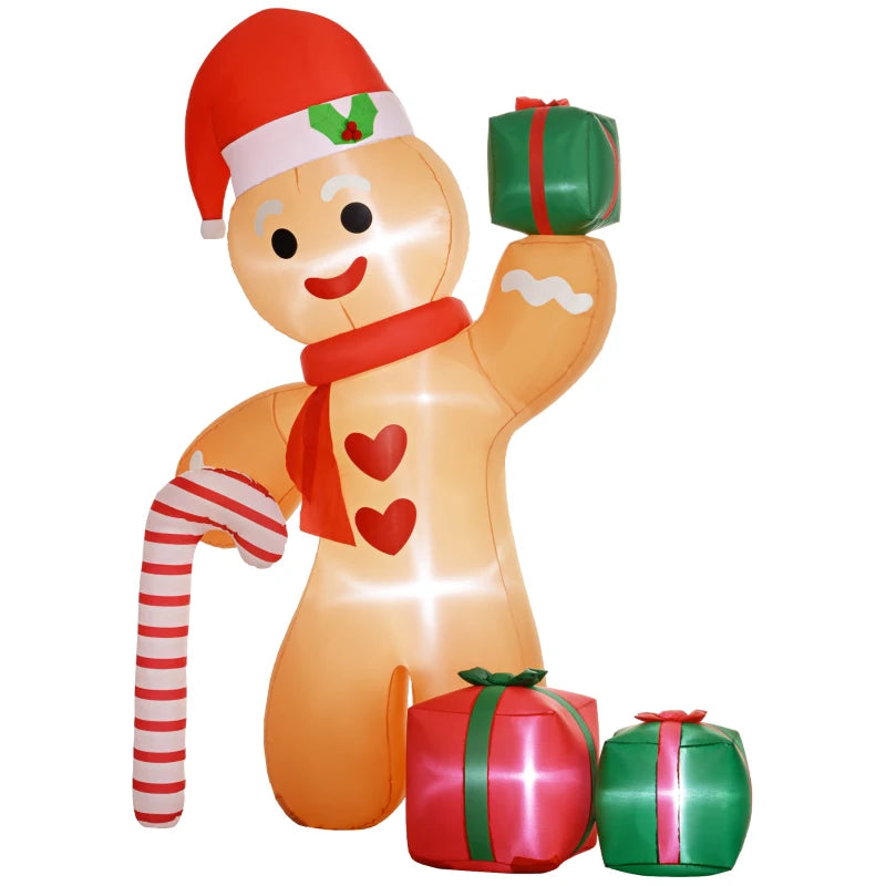 8ft Inflatable Gingerbread Man Christmas Decoration - Giant Holiday Yard Decor for Festive Outdoor Display