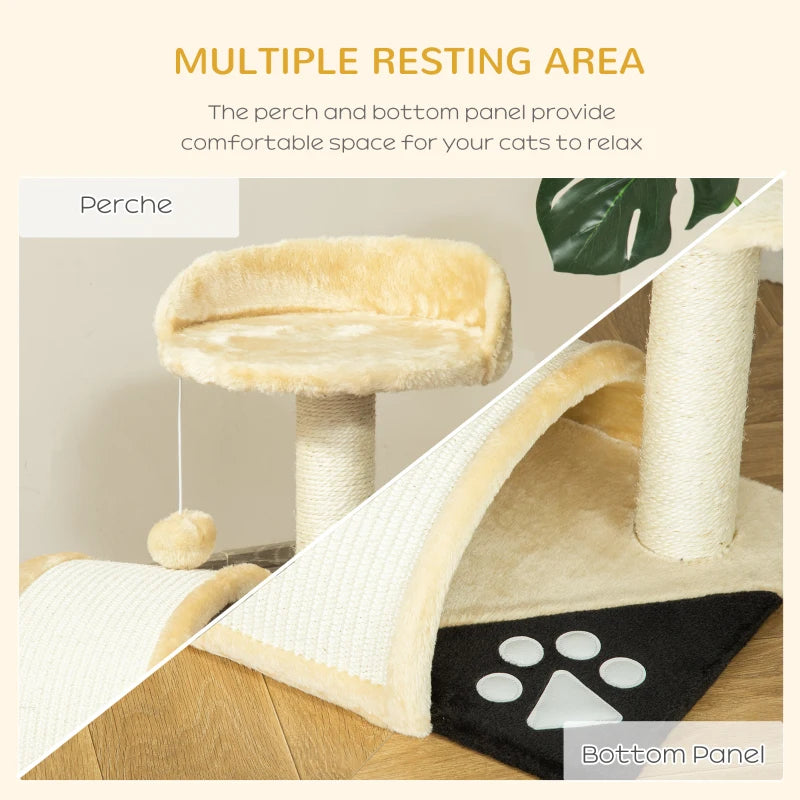 Beige Cat Tree Scratching Post - Kitten Activity Centre with Climber & Hanging Ball - Durable Cat Furniture