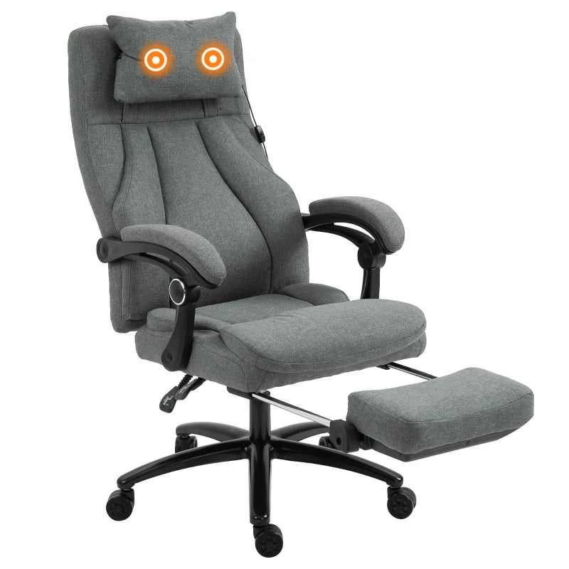 Vinsetto Grey Office Chair with Adjustable Massage Pillow, USB Power, Retractable Footrest, High Back, 360° Swivel for Home