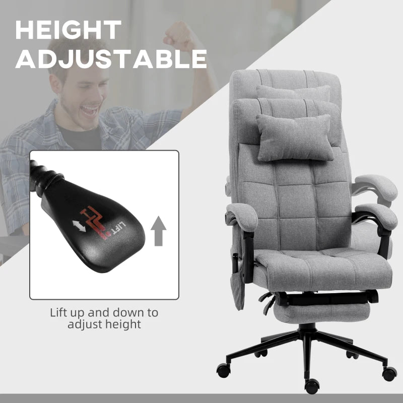 Vinsetto Grey Office Chair with 6-Point Vibration Massage & Heat, Adjustable Height, Head Pillow & Footrest for Home Comfort