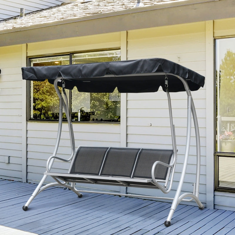 Black 3-Person Steel Outdoor Swing Bench with Canopy