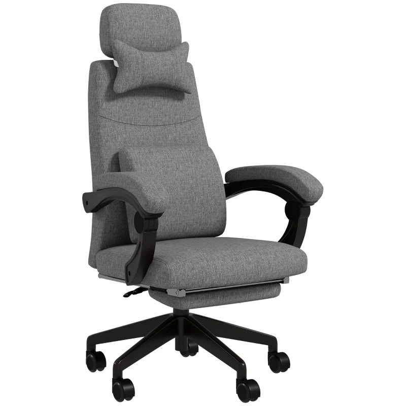 Vinsetto Grey Linen-Look Office Chair with 160° Recline and Footrest - Ergonomic Comfort for Home and Office
