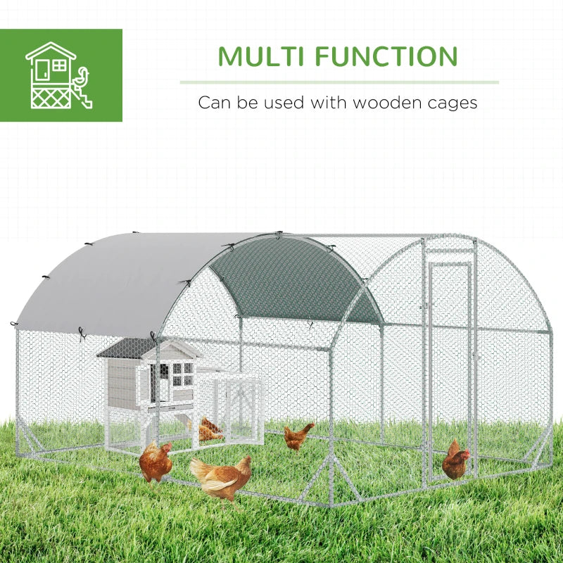 Galvanised Walk-In Chicken Run & Coop - 2.8x3.8m Poultry House with Water-Resistant Cover for Garden