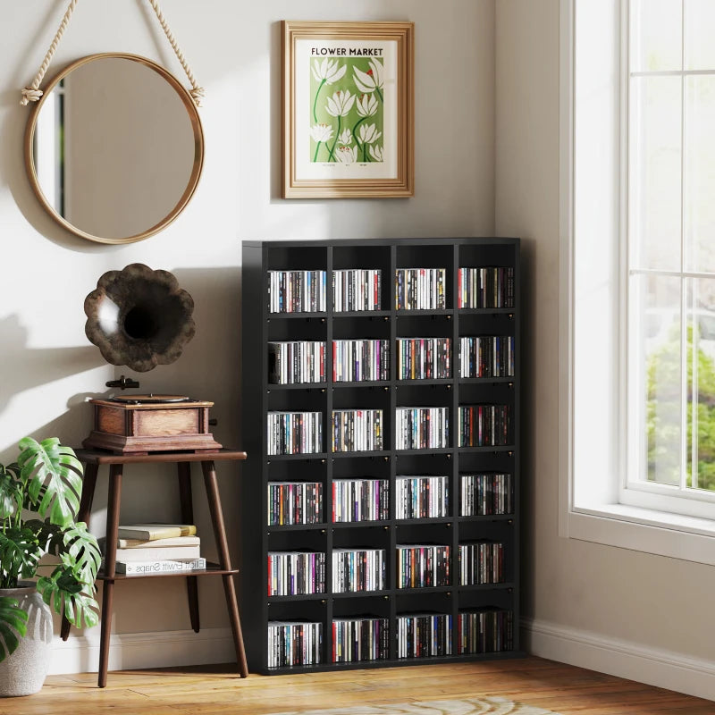 Adjustable CD Storage Unit with Shelves - 89 x 130.5 cm, Stylish Black Organizer for Media Collection
