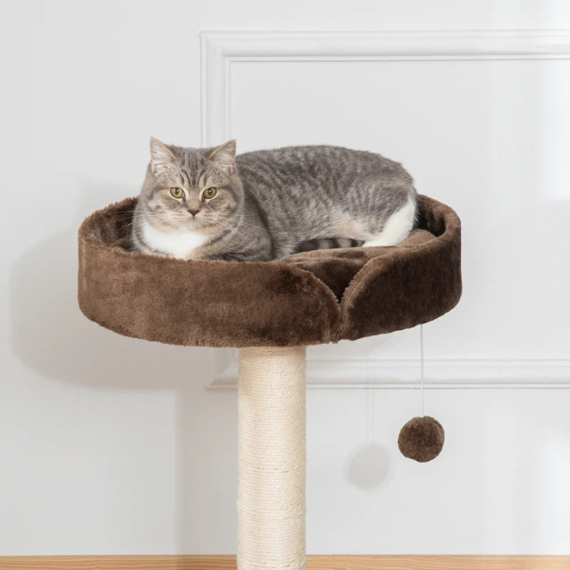 Small Cat Tree for Indoor Cats - Sisal Scratching Post, Kitten Bed, Ball Toy - Brown, 45x45x70 cm