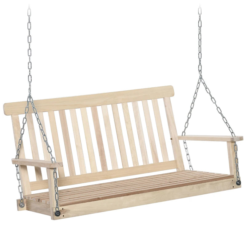 Natural Wood 2-Seater Outdoor Swing Bench