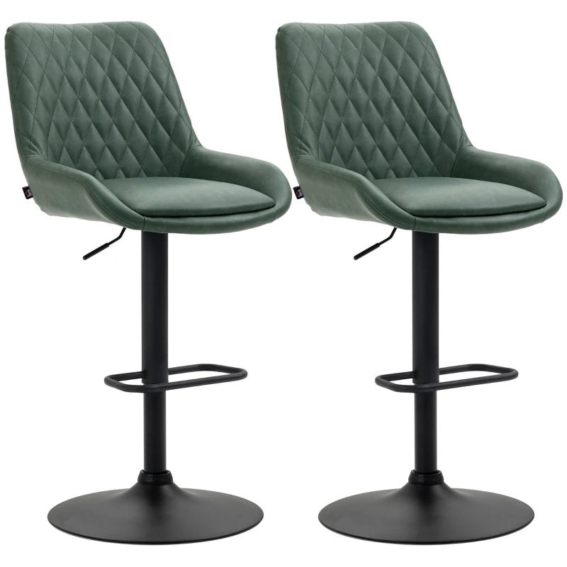 Adjustable Green Swivel Bar Chairs – Set of 2 with Back & Footrest for Counters & Breakfast Bars