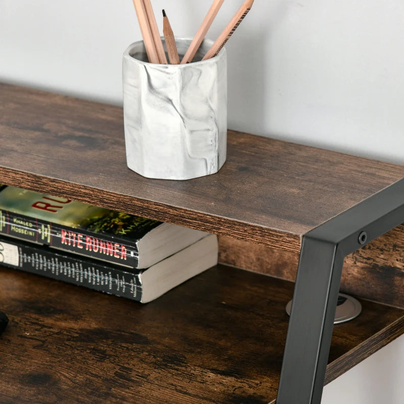 Rustic Brown Writing Desk - 100L x 45W cm Computer Table for Home Office, PC & Laptop Workstation with Storage Shelf