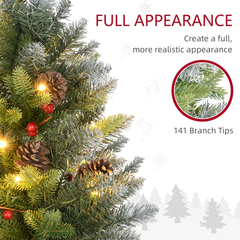 Set of 2 Mini 2ft Christmas Trees with Lights, Berries & Pinecones - Perfect Holiday Decor for Home & Office