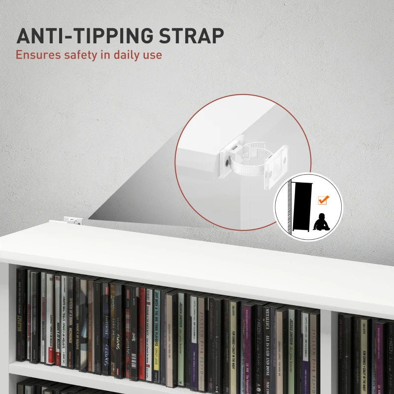 16-Compartment White Media Shelf - Stylish Storage Solution for DVDs, Games, and Books - Organize Your Space