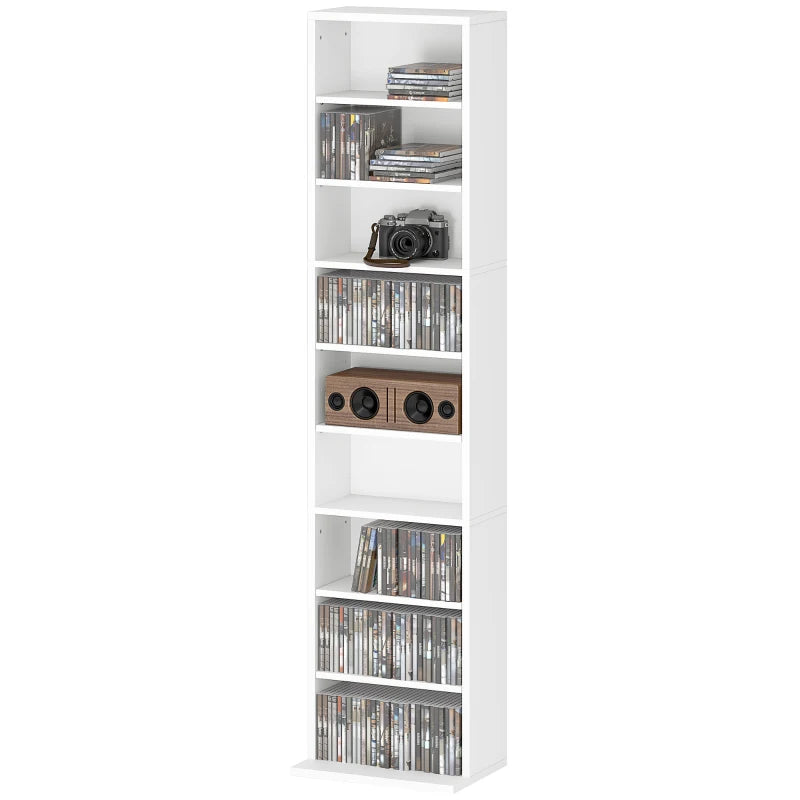 Stylish 260 Narrow CD Storage Unit in White - Space-Saving Organizer for CDs, DVDs, and Media Collections