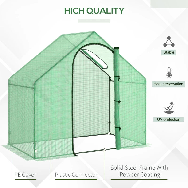 Green Steel Frame Mini Greenhouse with Zipped Door, 180x100x168CM