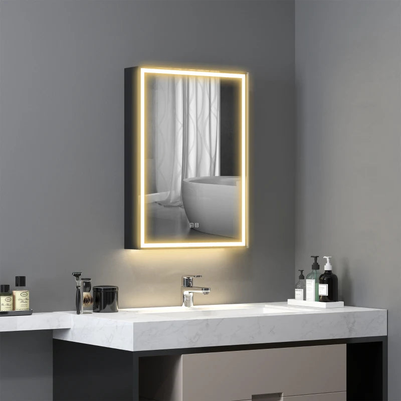 LED Bathroom Mirror Cabinet with Shaver Socket 500 x 700 mm Wall Mounted with Demister Pad Dimmer and 3 Colour Options Black