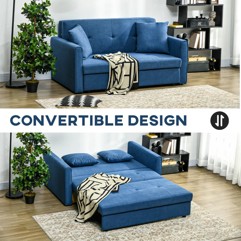 Modern 2 Seater Sofa Bed with Hidden Storage, Convertible Loveseat Couch in Deep Blue for Living Room