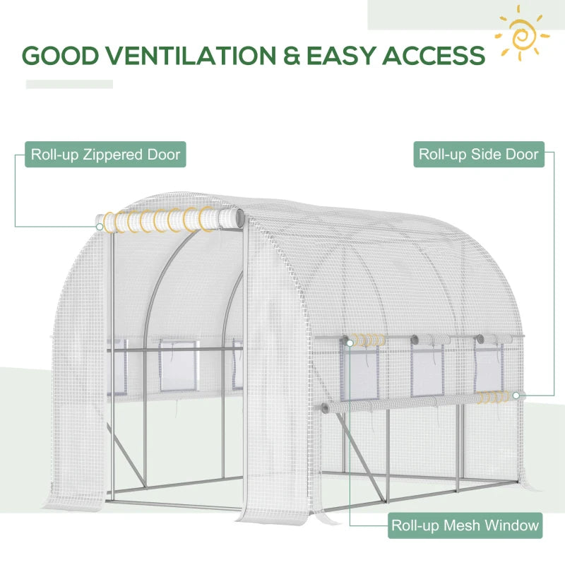 Green Walk-in Polytunnel Greenhouse with Roll-up Sidewalls, UV-resistant Cover, 3x2x2m