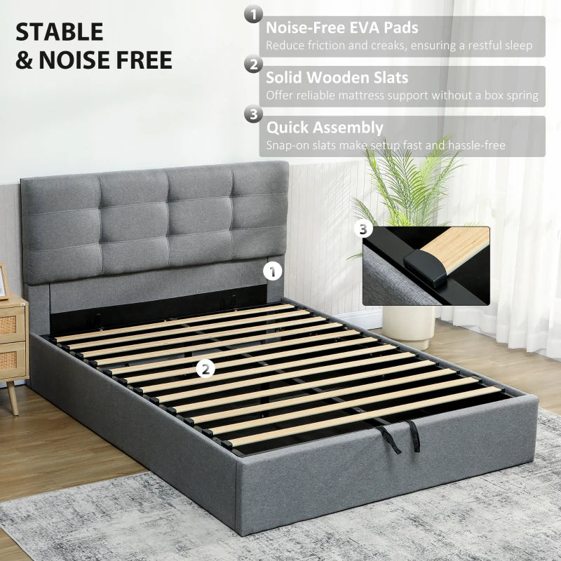 5ft King Grey Ottoman Bed with Gas Lift Storage - Stylish & Space-Saving Design for Modern Bedrooms