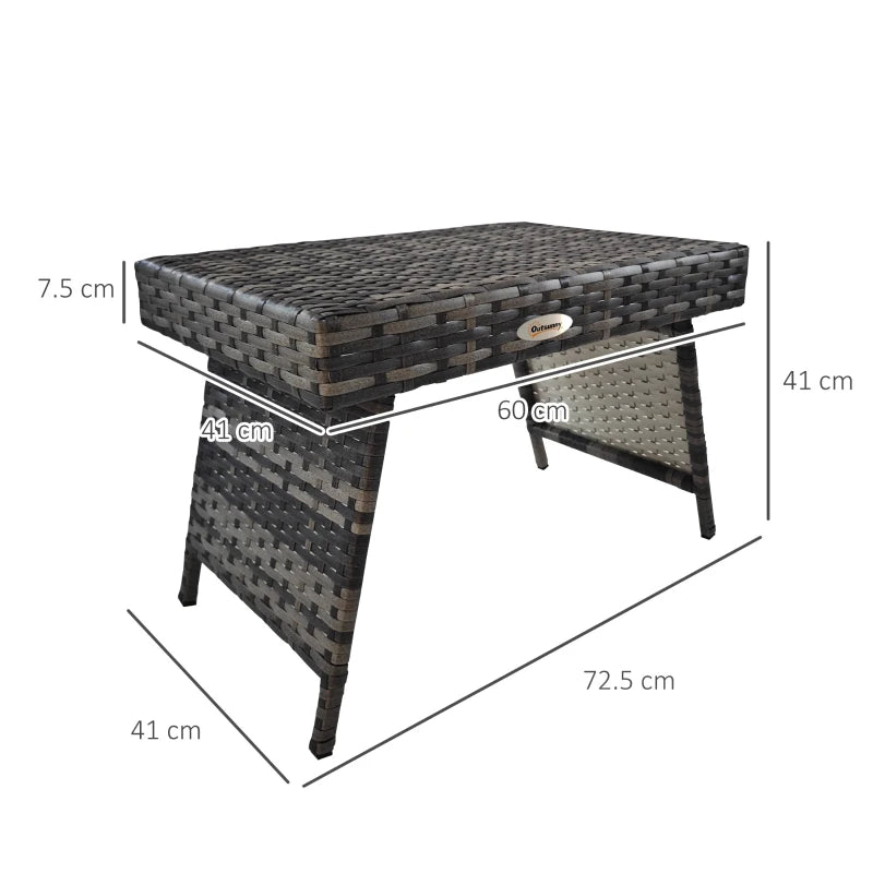 Foldable Metal Frame Rattan Outdoor Coffee Table - Mixed Grey