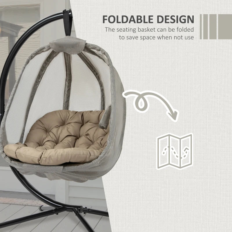 Khaki Hanging Egg Chair with Stand and Cushion