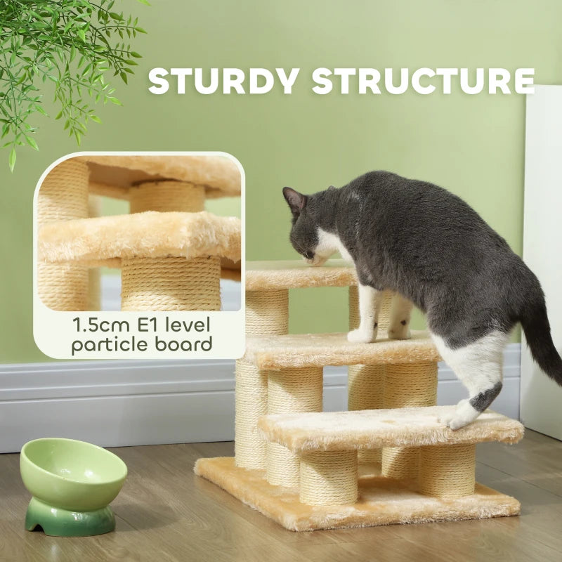 3-Step Pet Stairs Ladder for Cats & Dogs - Climb Easily to Cat Tree - Beige Pet Ramp