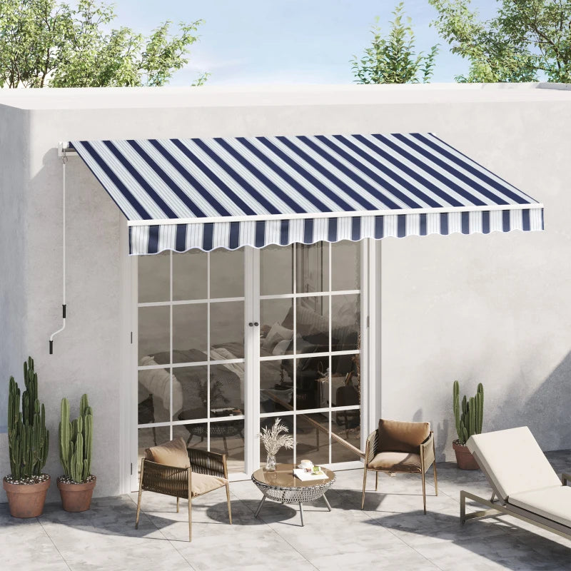 3.5m x 2.5m Manual Retractable Awning - Dark Blue/White Stripes