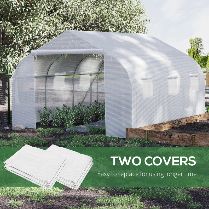 Green Walk-In Tunnel Greenhouse, White, 4.5 x 3 x 2m