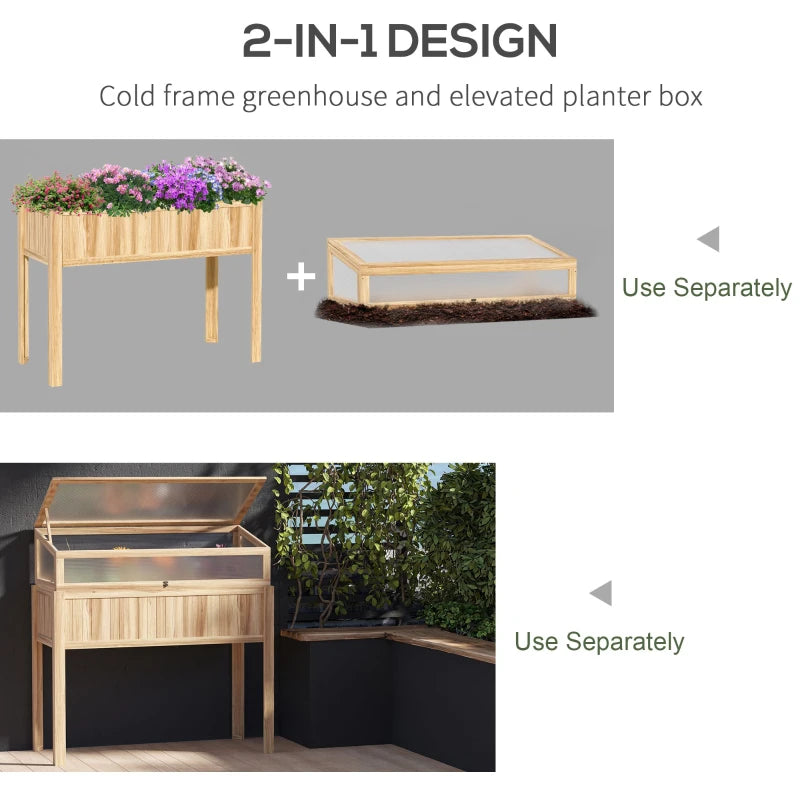 Wooden Greenhouse Garden Bed with Elevated Box - Natural