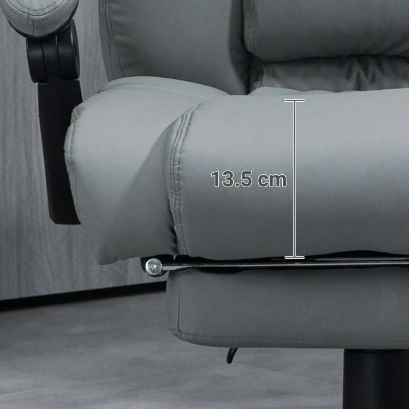 Vinsetto Grey PU Leather Office Chair with Footrest, Swivel Design, Adjustable Height, Wheels - Ergonomic Computer Chair