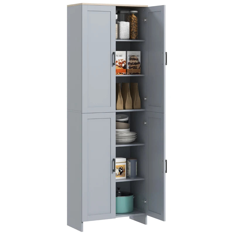 Modern Freestanding Kitchen Cupboard - 4-Door Storage Cabinet with Adjustable Shelves, 170cm Grey Pantry for Dining Room