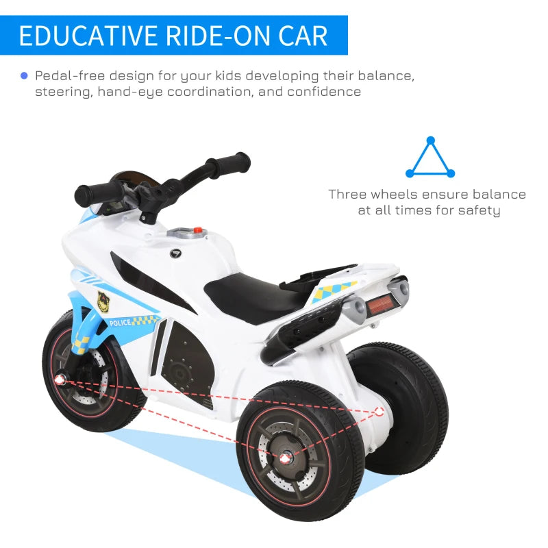 Kids Ride-On Police Bike - 3-Wheel Toddler Vehicle with Music & Lights, Safe Seat & Handlebars, Fun Learning for Ages 18-36 Months - Blue